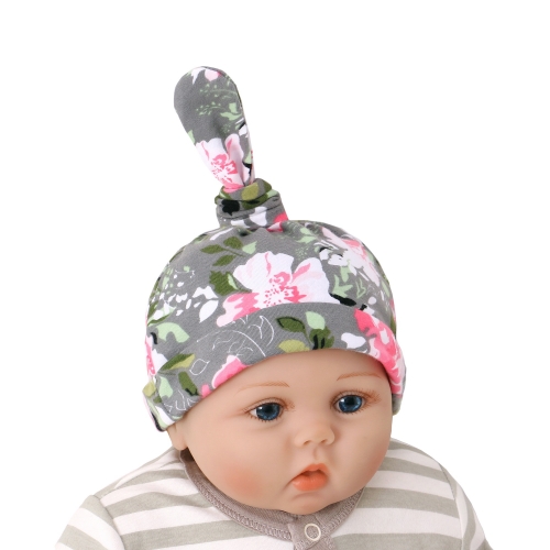 Design custom flower print  100% organic cotton beanie hat cap for new born baby