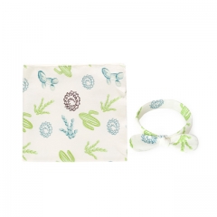 100% Cotton Swaddle Blankets and Headband Set,Receiving Blankets and Fancy Hairband for Infant, 90x90cm