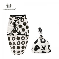 Swaddle Blanket and Hat for Infant , Baby Swaddle Wrap Set,Soft cotton receiving Blankets