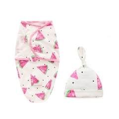Swaddle Blanket and Hat for Infant , Baby Swaddle Wrap Set,Soft cotton receiving Blankets