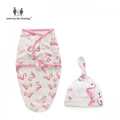 Swaddle Blanket and Hat for Infant , Baby Swaddle Wrap Set,Soft cotton receiving Blankets