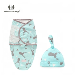 Swaddle Blanket and Hat for Infant , Baby Swaddle Wrap Set,Soft cotton receiving Blankets