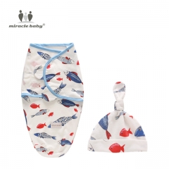 Swaddle Blanket and Hat for Infant , Baby Swaddle Wrap Set,Soft cotton receiving Blankets