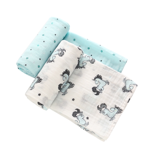 Baby Unicorn Muslin Blankets 2 Pack,  100% Cotton Swaddle ,Toddler Infant Quilt  47''x 47''