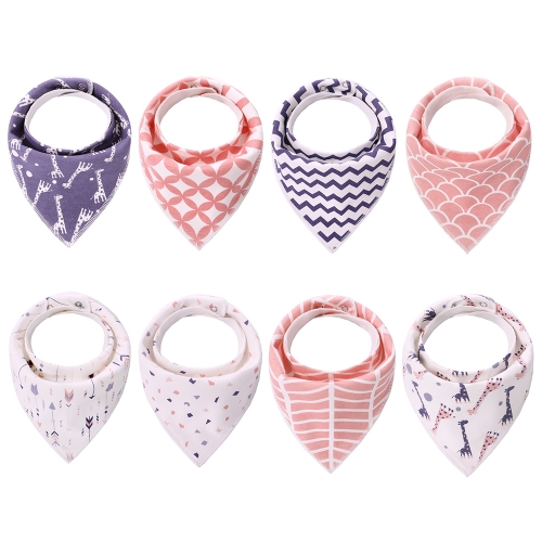 Miracle Baby Bibs Set 8 Pack 100% Cotton Muslin Baby Bib Colorful Printed Baby Bib