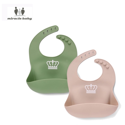 Miracle Baby Food Grade Waterproof Baby Silicone Bib Set 2 Pack Colorful Silicone Baby Bib