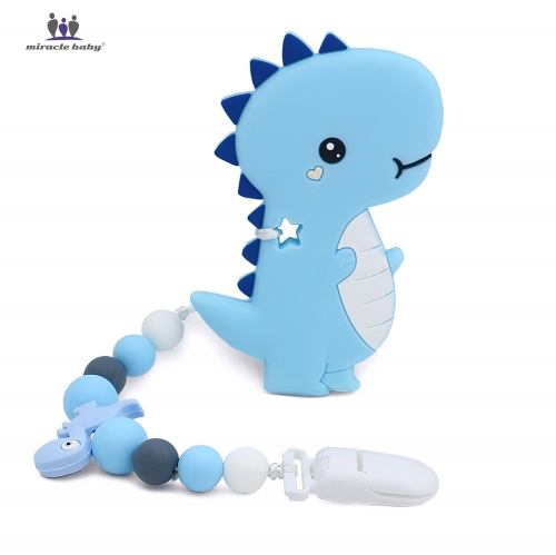 Silicone Dinosaur Baby Teething Toys with Pacifier Clip, BPA Free Chew Teether for Newborn Infant Boys Girls, Ideal Baby Shower Gift